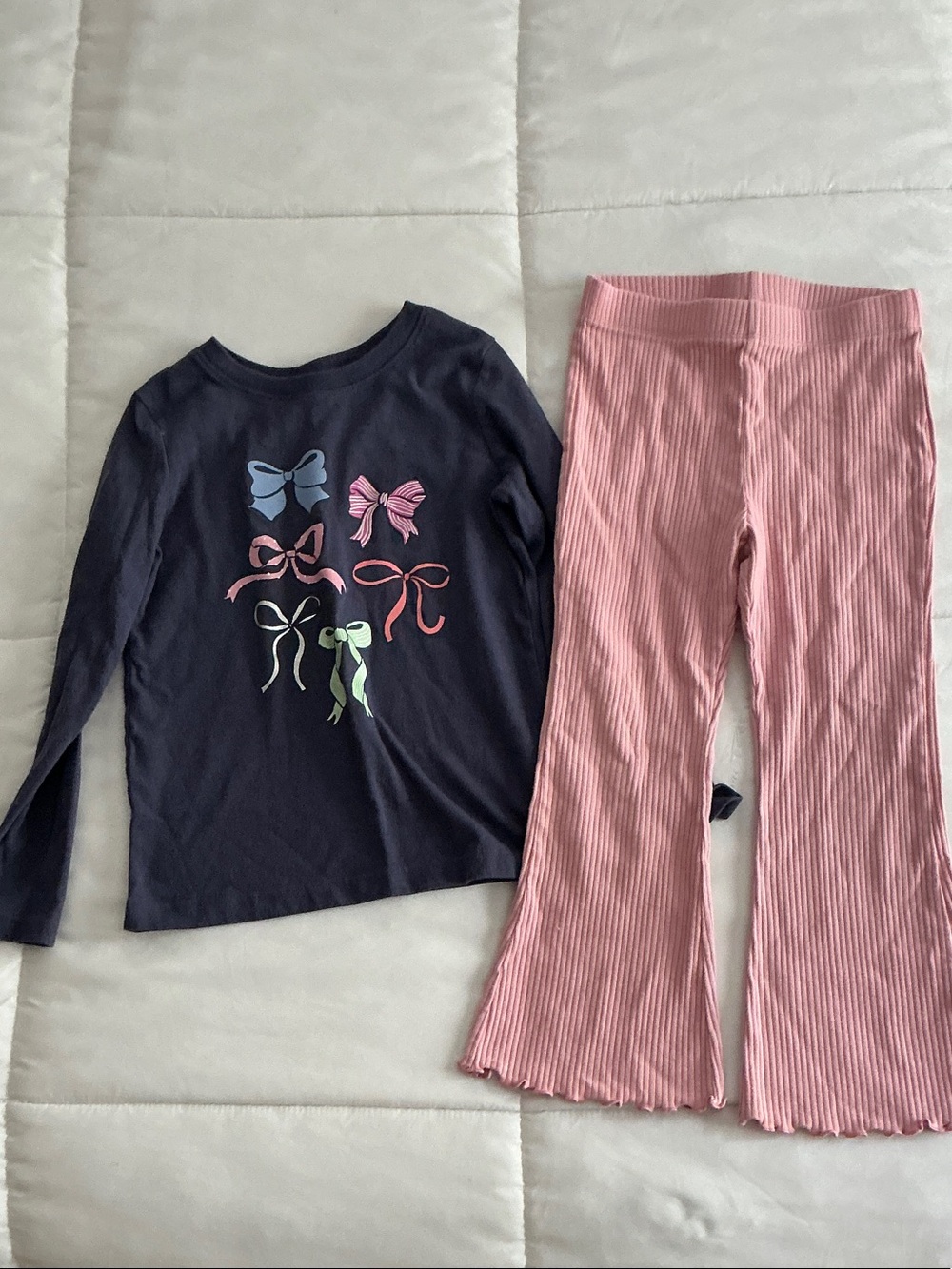 jumping beans Navy Bow Graphic Pajama Top & Pink Ribbed Pants